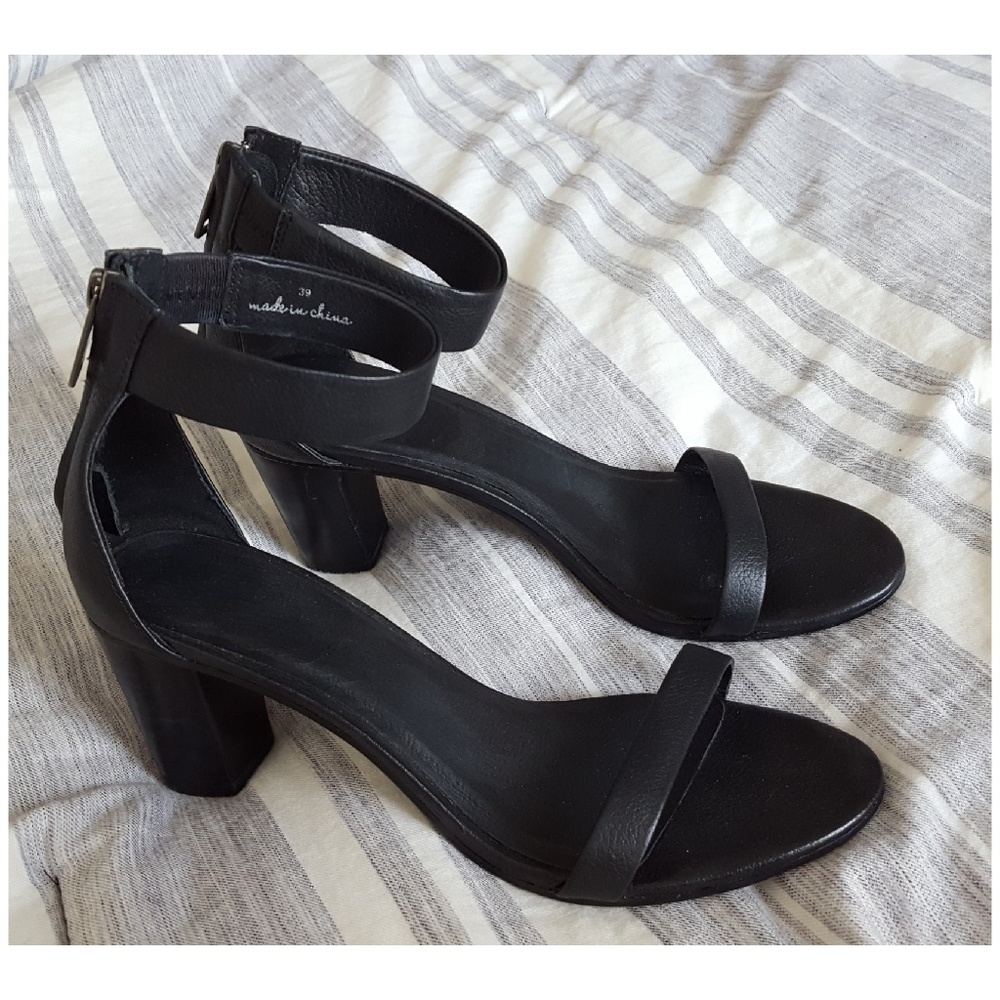 Joie Black Zipper Ankle Strap Block Heeled Sandal